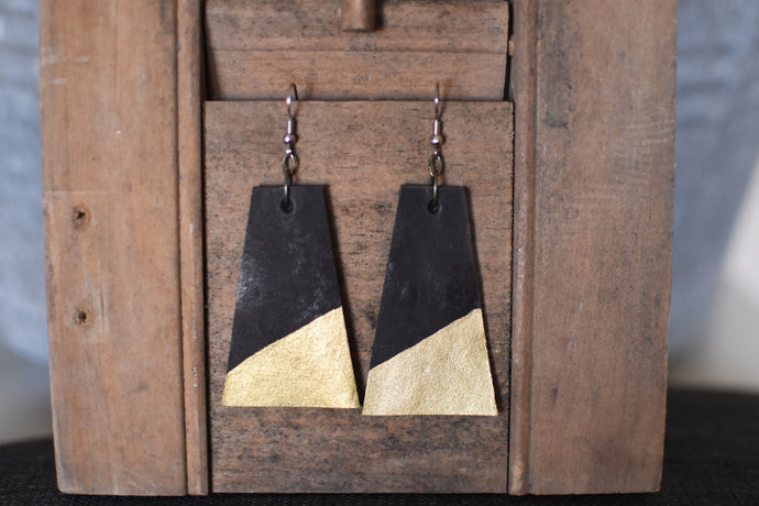 Leather Trapezoid with Golden Edge Earrings