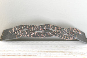 Grey braided leather and copper wire wrapped bracelet